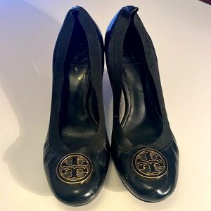 Tory Burch Black Heels with Gold Emblem